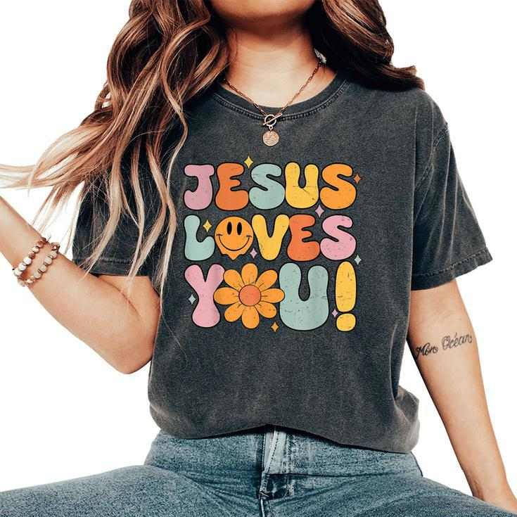 Christian Jesus Loves You Groovy Vintage Cute Kid Girl Women Women's Oversized Comfort T-Shirt