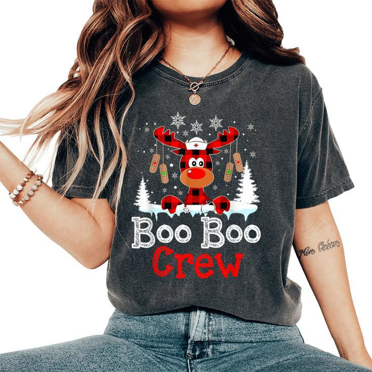 Christmas Boo Boo Crew Reindeer Nurse Buffalo Plaid Nurse Women's Oversized Comfort T-Shirt