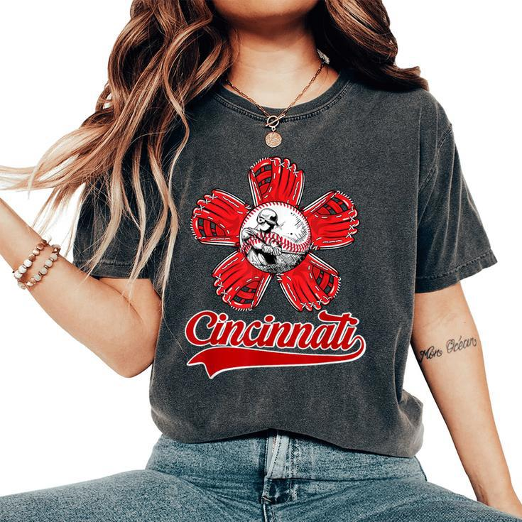 Cincinnati Baseball Flower I Love Cincinnati Baseball Spirit Women's Oversized Comfort T-Shirt