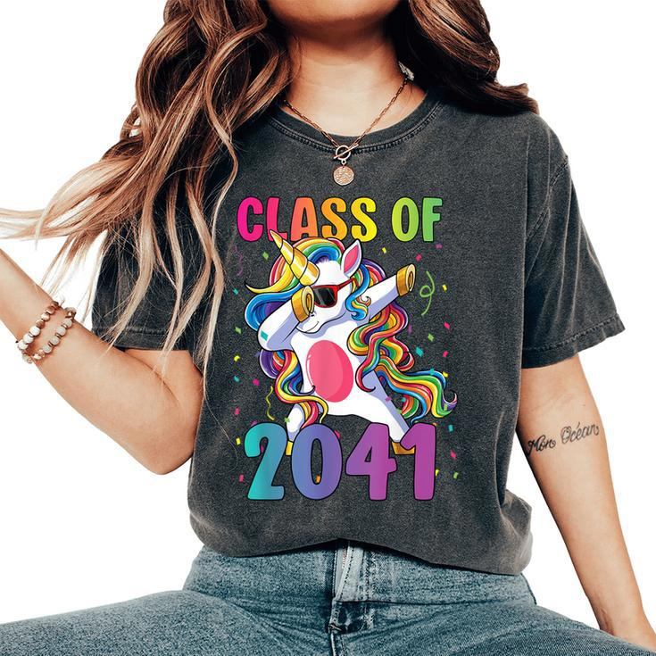 Class Of 2041 Girls Dabbing Unicorn Grow With Me Women's Oversized Comfort T-Shirt