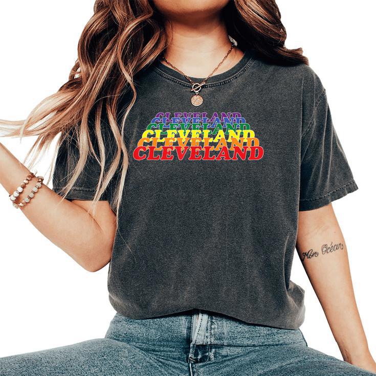 Cleveland City Gay Pride Rainbow Word Women's Oversized Comfort T-Shirt