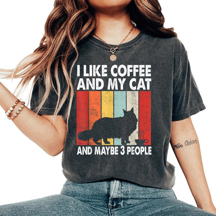 I Like Coffee And My Cat Maybe 3 People Vintage Maine Coon Women's Oversized Comfort T-Shirt