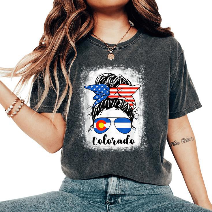Colorado State Flag Sunglasses Mom Messy Bun Hair Girl Women's Oversized Comfort T-Shirt