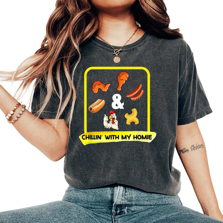 Cooked Chicken Wing Chicken Wing Hot Dog Bologna Macaroni Women's Oversized Comfort T-Shirt