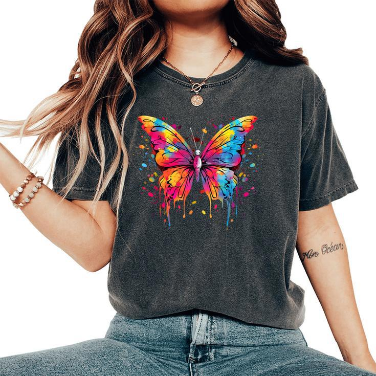 Cool Butterfly On Colorful Painted Butterfly Women's Oversized Comfort T-Shirt