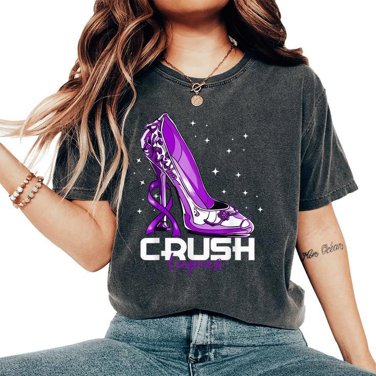 Crush Lupus Awareness Purple High Heel Purple Ribbon Womens Women's Oversized Comfort T-Shirt