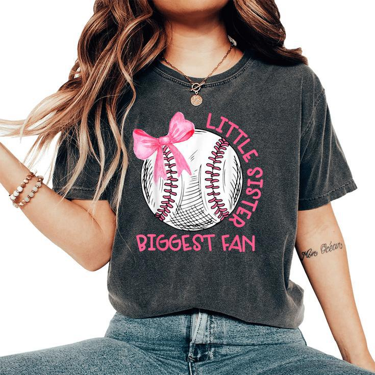 Cute Bow Coquette Little Sister Biggest Fan Baseball Girls Women's Oversized Comfort T-Shirt