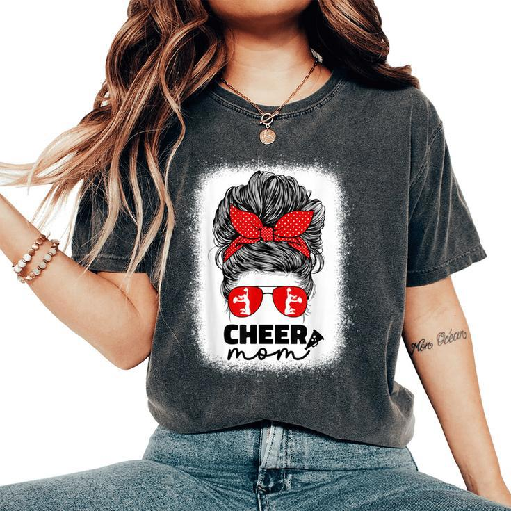 Cute Cheer Mom For Cheerleader Mom Red Messy Bun Mom Women's Oversized Comfort T-Shirt