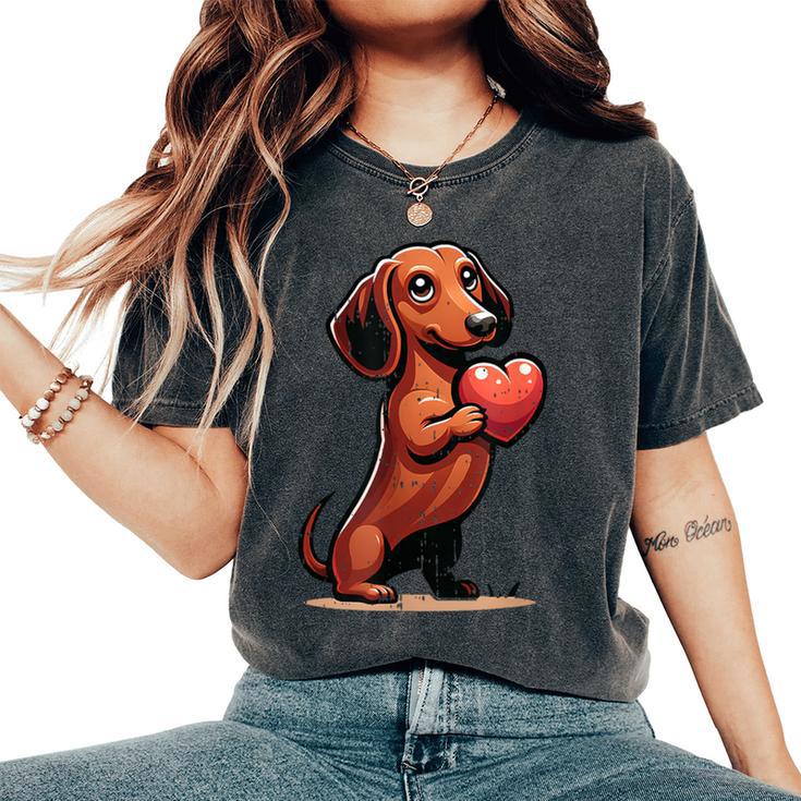 Cute Dachshund Valentines Day Heart Lover Dog Mom Dad Women Women's Oversized Comfort T-Shirt