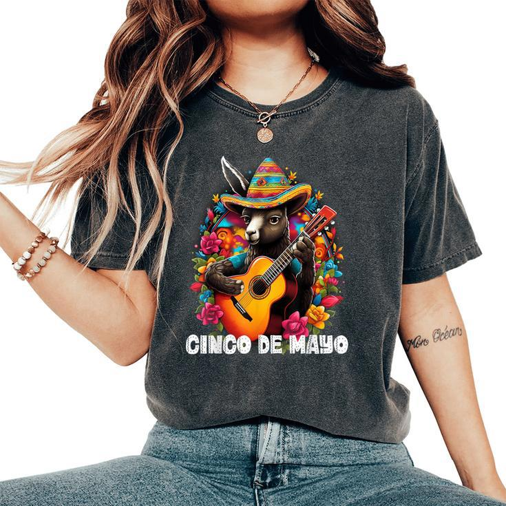 Cute Donkey Cinco De Mayo Mexican Holiday Guitar Music Women's Oversized Comfort T-Shirt