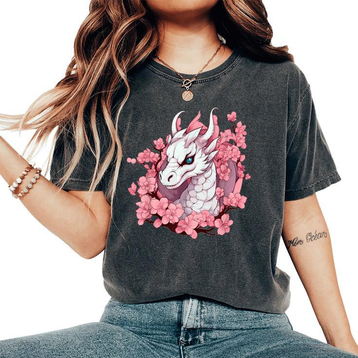 Cute Dragon With Cherry Blossoms I Girl Dragon Women's Oversized Comfort T-Shirt