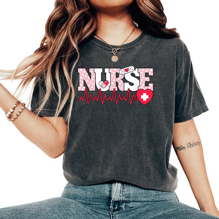 Cute Pink Nurse Heartbeat Nursing Women's Oversized Comfort T-Shirt