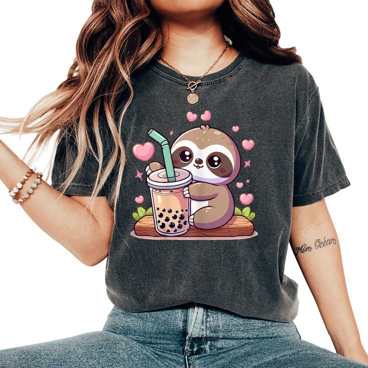 Cute Sloth Boba Bubble Milk Tea Kawaii Girls Sloth Women's Oversized Comfort T-Shirt