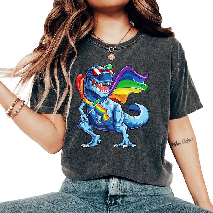 Dinosaur Gay Pride Lgbt Rainbow Flag T Rex Sunglasses Lgbtq Women's Oversized Comfort T-Shirt