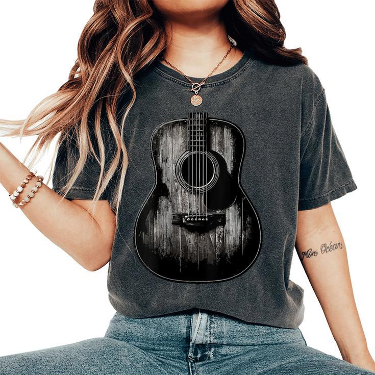Distressed Acoustic Guitar Vintage Player Rock & Roll Music Women's Oversized Comfort T-Shirt