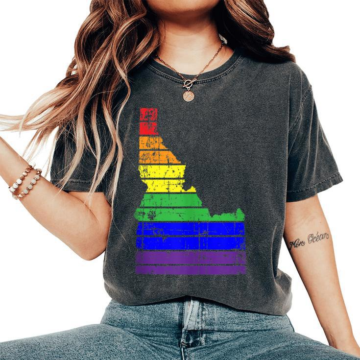 Distressed State Of Idaho Lgbt Rainbow Gay Pride Women's Oversized Comfort T-Shirt