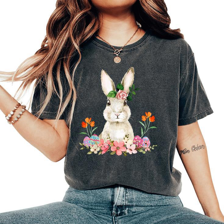 Easter Bunny Flower Headband Rabbit Easter Happy Easter Women's Oversized Comfort T-Shirt