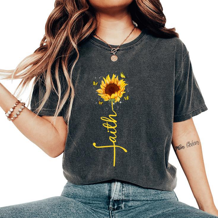 Faith Cross Sunflower Butterflies Flowers Christians Flora Women's Oversized Comfort T-Shirt