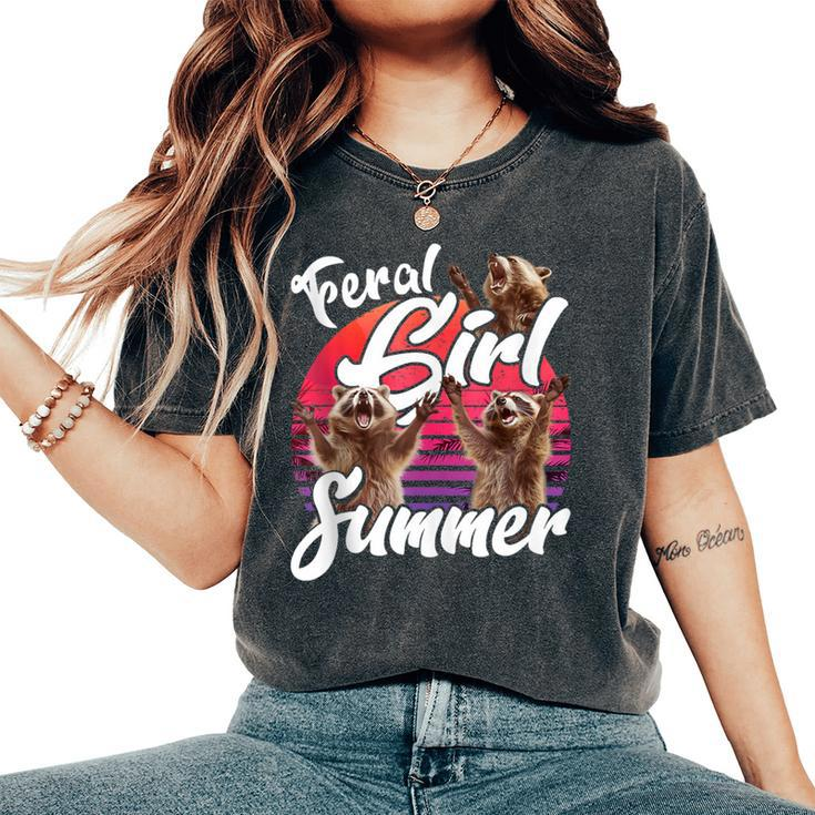Feral Girl Summer Vintage Feral Girl Summer Raccoon Women's Oversized Comfort T-Shirt