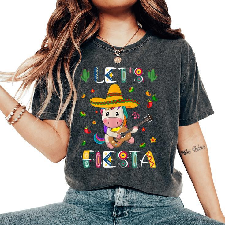 Lets Fiesta Dancing Mexican Unicorn Cinco De Mayo Girl Women Women's Oversized Comfort T-Shirt
