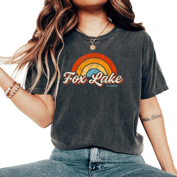 Fox Lake Illinois Il Vintage Rainbow Retro 70S Women's Oversized Comfort T-Shirt