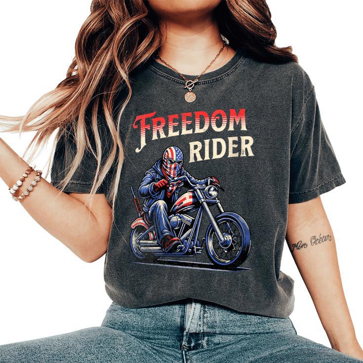 Freedom Rider Motorcycle American Flag Patriotic Usa Women's Oversized Comfort T-Shirt