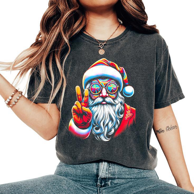Hippie Santa Claus Peace Groovy Retro 70S Christmas Women's Oversized Comfort T-Shirt