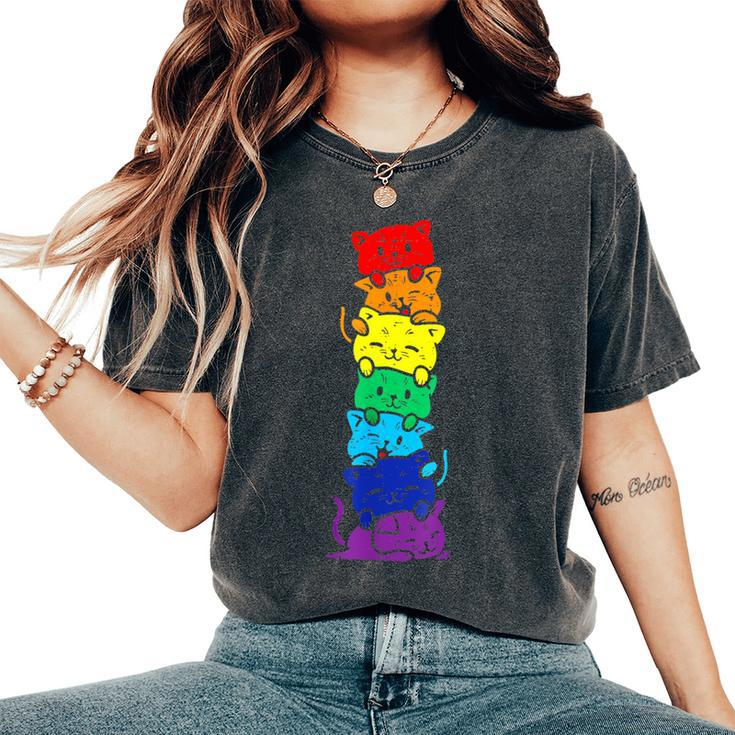 Lgbt Cat Stack Rainbow Gay Pride For Cat Lover Women's Oversized Comfort T-Shirt