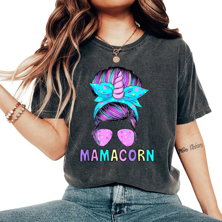 Mamacorn Unicorn Messy Bun Mom Mother's Day Girl Women Women's Oversized Comfort T-Shirt