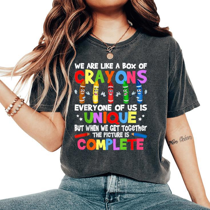 Teacher We Are Like A Box Of Crayons Humor Women's Oversized Comfort T-Shirt