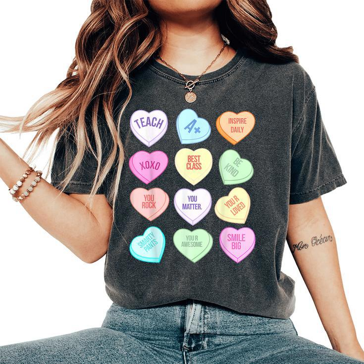 Teacher Valentines Day Teach Heart Candy T Women's Oversized Comfort T-Shirt