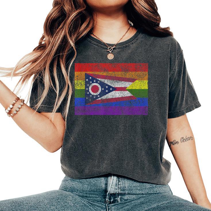 Gay Ohio Rainbow Flag For Lesbian Gay Pride Women's Oversized Comfort T-Shirt