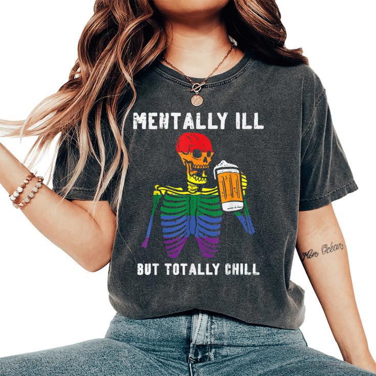 Gay Pride Skeleton Mentally Ill Rainbow Flag Lgbtq Dad Men Women's Oversized Comfort T-Shirt