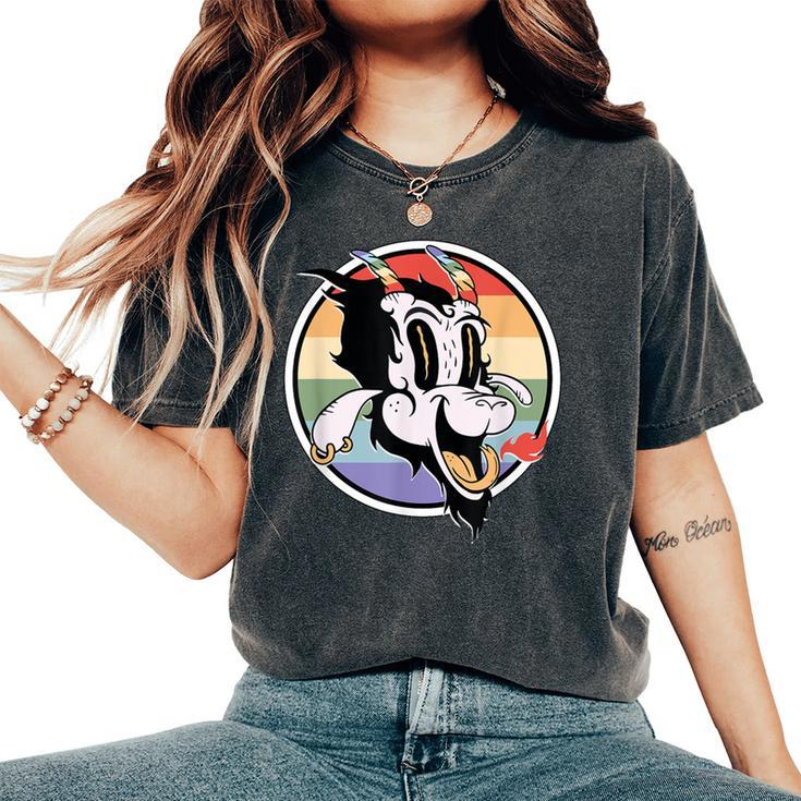 Gay Satan Rainbow Baphomet Horn Devil Goat Lgbtq Queer Pride Women's Oversized Comfort T-Shirt
