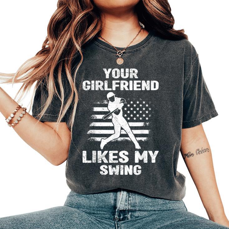 Your Girlfriend Likes My Swing Baseball For Boys Women Oversized Hoodie  Back Print