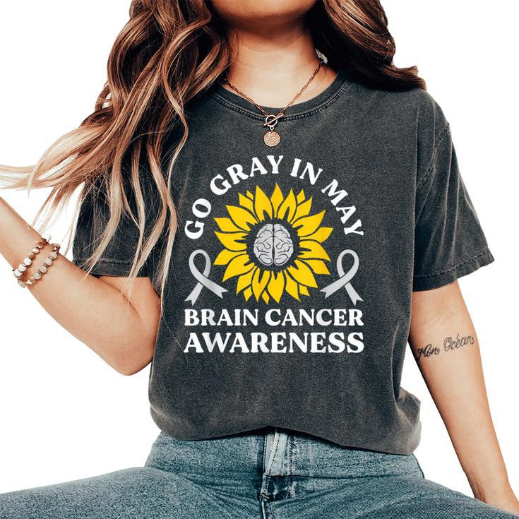 Go Gray In May Brain Cancer Awareness Sunflower Women's Oversized Comfort T-Shirt