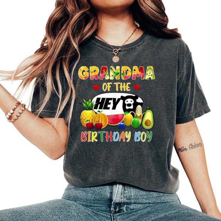 Grandma Of The Birthday Boy Family Fruit Hey Bear Birthday Women's Oversized Comfort T-Shirt
