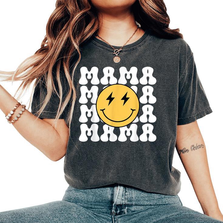 Groovy Happy Face Bolt Eyes One Happy Dude Birthday Mom Mama Women's Oversized Comfort T-Shirt