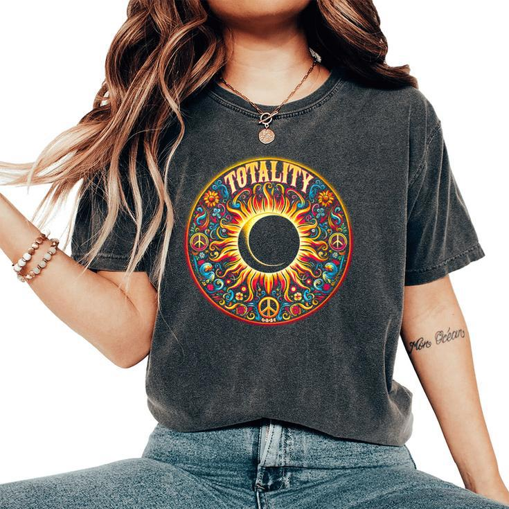 Groovy Hippy Total Solar Eclipse 2024 Totality Women's Oversized Comfort T-Shirt