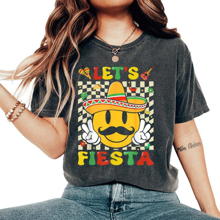 Groovy Let's Fiesta Cinco De Mayo Sombrero Hat Mexican Party Women's Oversized Comfort T-Shirt