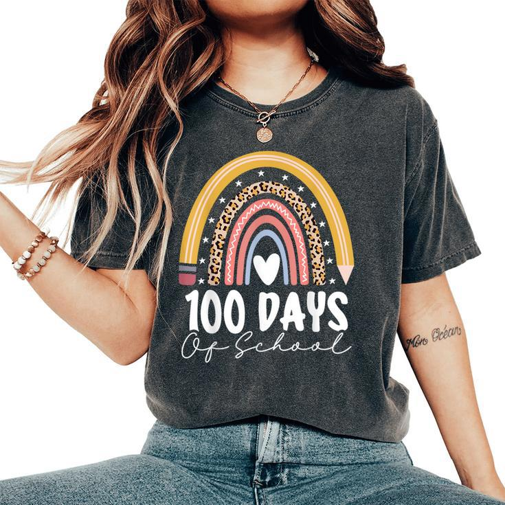 Happy 100Th Day Of School Teacher 100 Days Of School Rainbow Women's Oversized Comfort T-Shirt