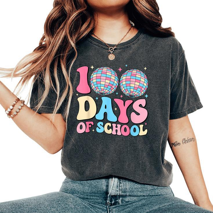 Happy 100Th Day Of School Teacher Groovy Disco Ball 100 Days Women's Oversized Comfort T-Shirt