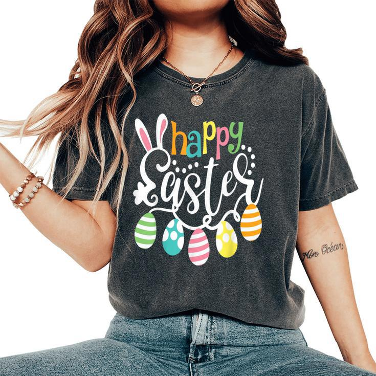 Happy Easter Bunny Rabbit Face Easter Day Girls Women's Oversized Comfort T-Shirt