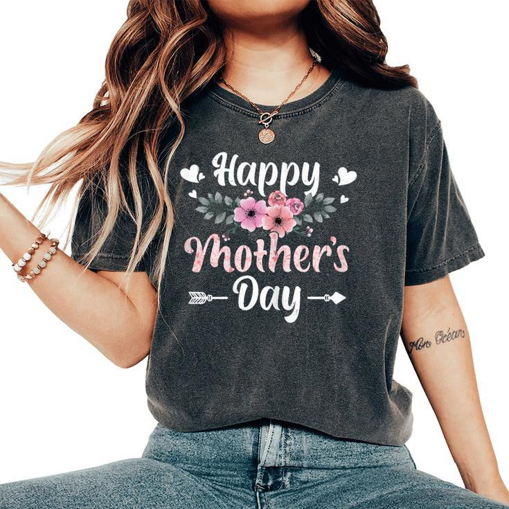 Happy Mother's Day With Floral Mom Mommy Grandma Womens Women's Oversized Comfort T-Shirt
