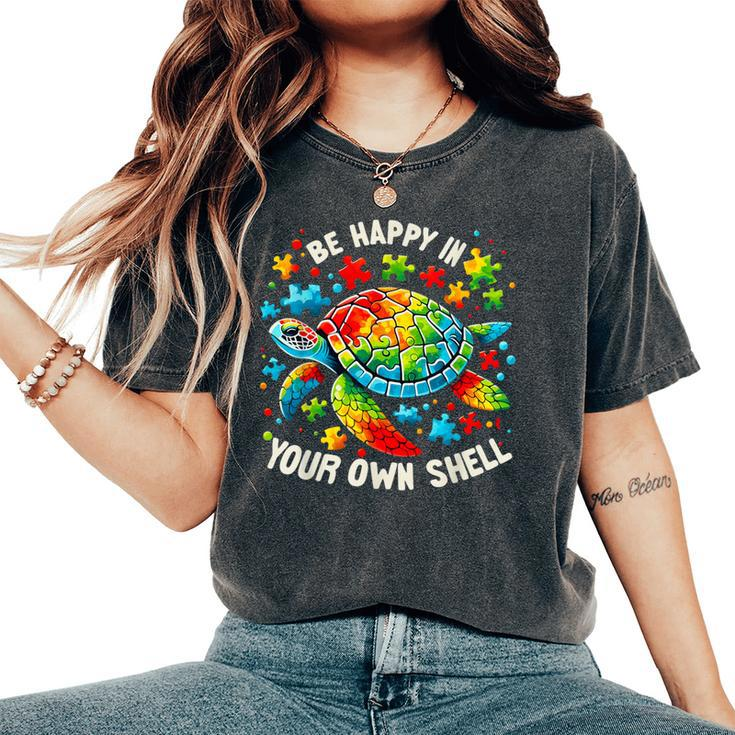 Be Happy In Your Own Shell Autism Awareness Rainbow Turtle Women's Oversized Comfort T-Shirt