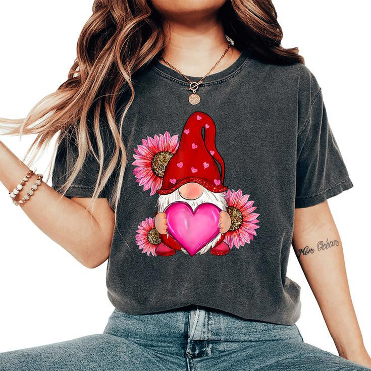 Happy Valentine's Day Gnome With Leopard Sunflower Valentine Women's Oversized Comfort T-Shirt