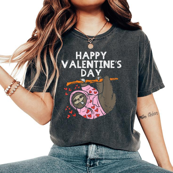 Happy Valentines Day Sloth Hearts Cute Lazy Animal Lover Women's Oversized Comfort T-Shirt