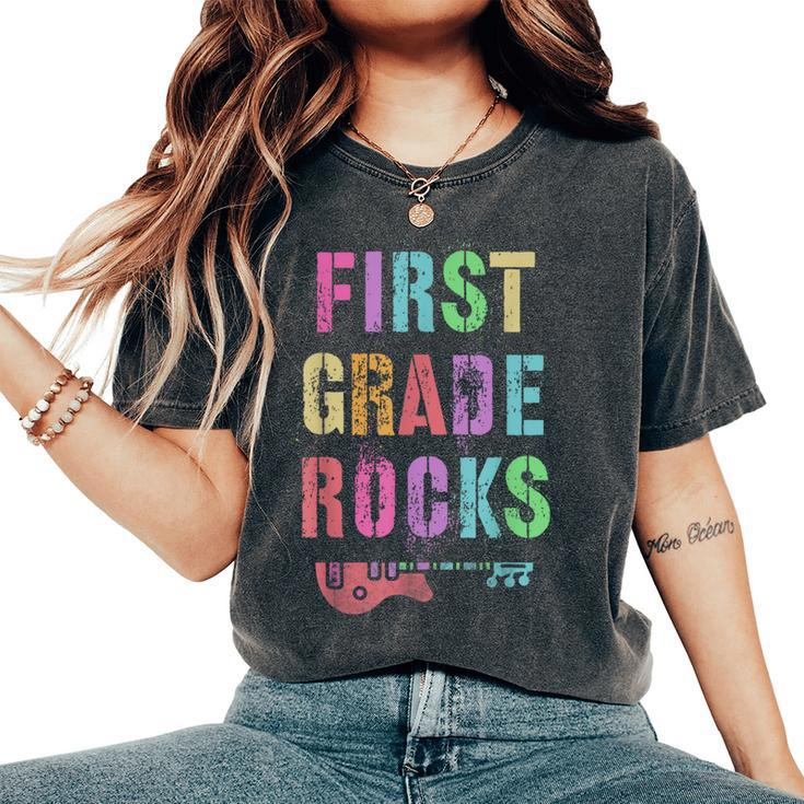 Hello 1St Grade Rocks Teacher Team First Gr Vibes Rockstar Women's Oversized Comfort T-Shirt