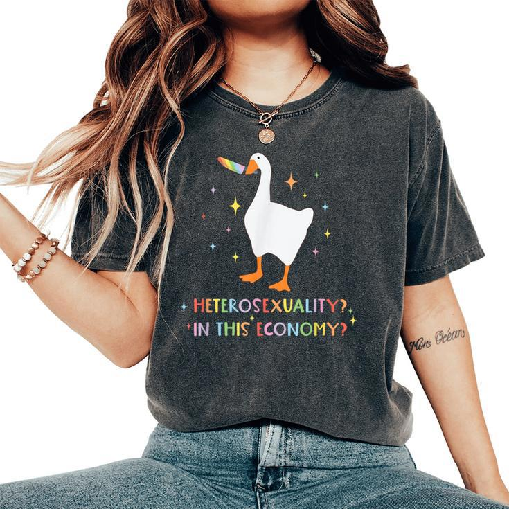 Heterosexuality In This Economy Lgbt Pride Goose Rainbow Women's Oversized Comfort T-Shirt