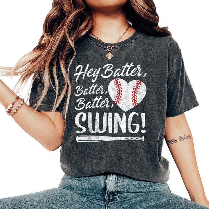 Hey Batter Swing Baseball Heart Mom Cute Women's Women's Oversized Comfort T-Shirt